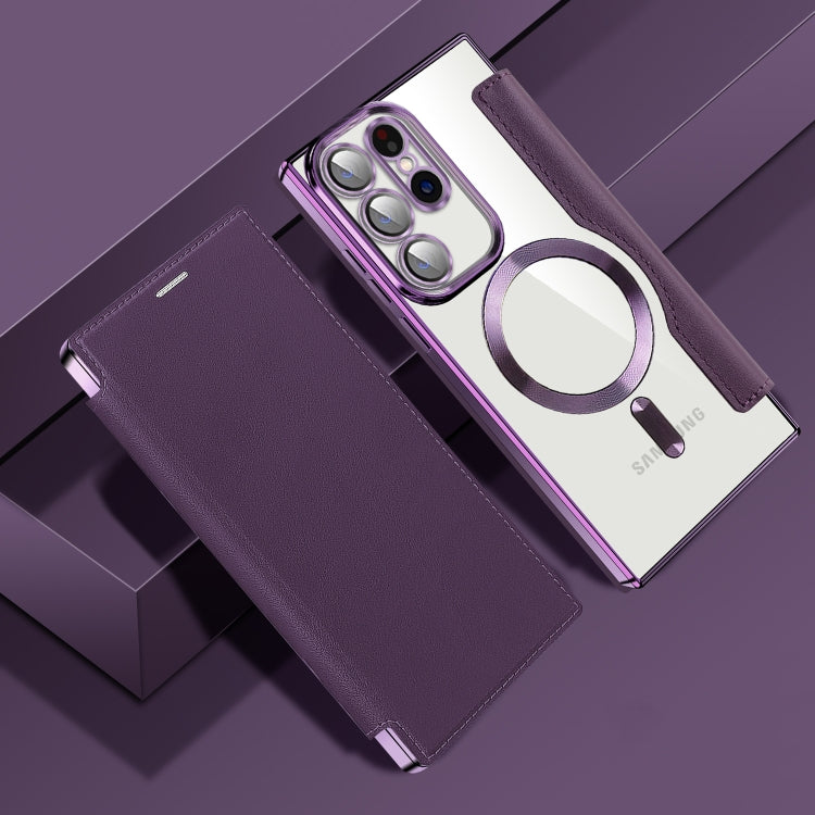 For Samsung Galaxy S23+ 5G MagSafe Magnetic RFID Anti-theft Leather Phone Case(Dark Purple) - Galaxy S23+ 5G Cases by PMC TechLife | Online Shopping South Africa | PMC TechLife