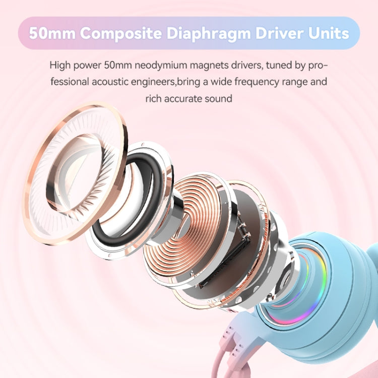 T25 RGB Stereo Cat Ear Bluetooth Wireless Headphones with Detachable Microphone(Pink) - Headset & Headphone by PMC TechLife | Online Shopping South Africa | PMC TechLife