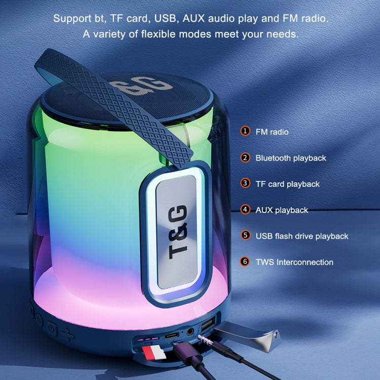 T&G TG376 360 Degree Full Screen LED Light RGB Multicolor Wireless Bluetooth Speaker Subwoofer(Blue) - free shipping - PMC TechLife - Order now!