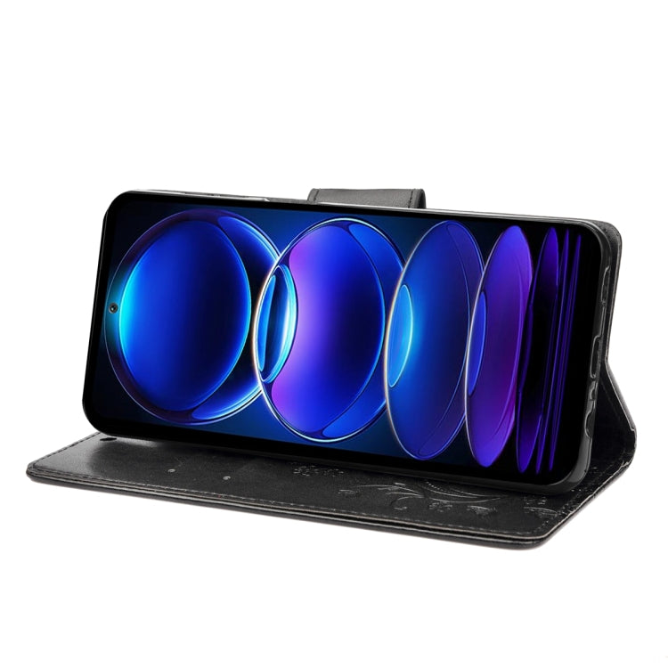 For Xiaomi Redmi Note 12 5G Global / Poco X5 5G Butterfly Flower Pattern Leather Phone Case(Black) - free shipping - PMC TechLife - Order now!