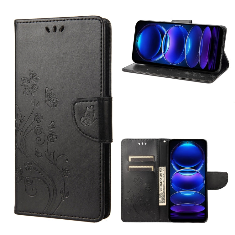 For Xiaomi Redmi Note 12 Pro 5G Global Butterfly Flower Pattern Leather Phone Case(Black) - free shipping - PMC TechLife - Order now!