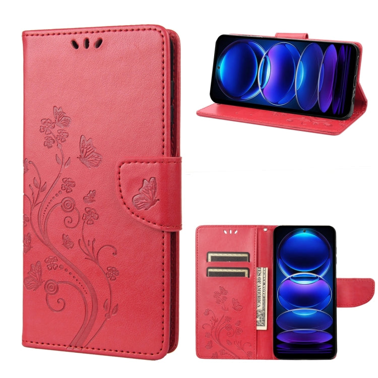 For Xiaomi Redmi Note 12 Pro+ 5G Global Butterfly Flower Pattern Leather Phone Case(Red) - free shipping - PMC TechLife - Order now!