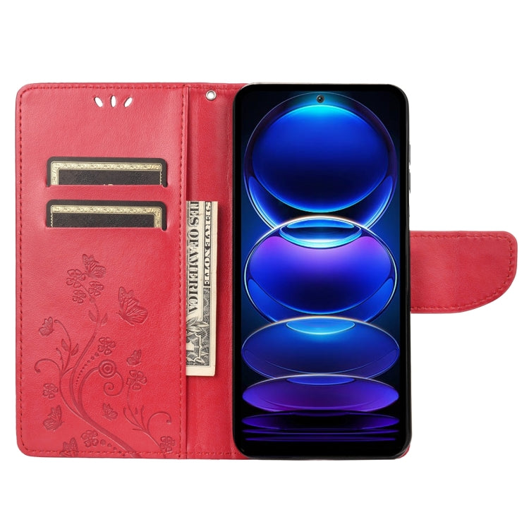 For Xiaomi Redmi Note 12 Pro+ 5G Global Butterfly Flower Pattern Leather Phone Case(Red) - free shipping - PMC TechLife - Order now!