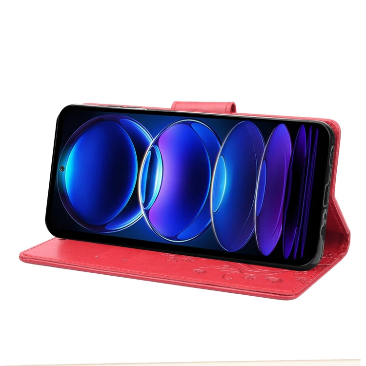 For Xiaomi Redmi Note 12 Pro+ 5G Global Butterfly Flower Pattern Leather Phone Case(Red) - free shipping - PMC TechLife - Order now!