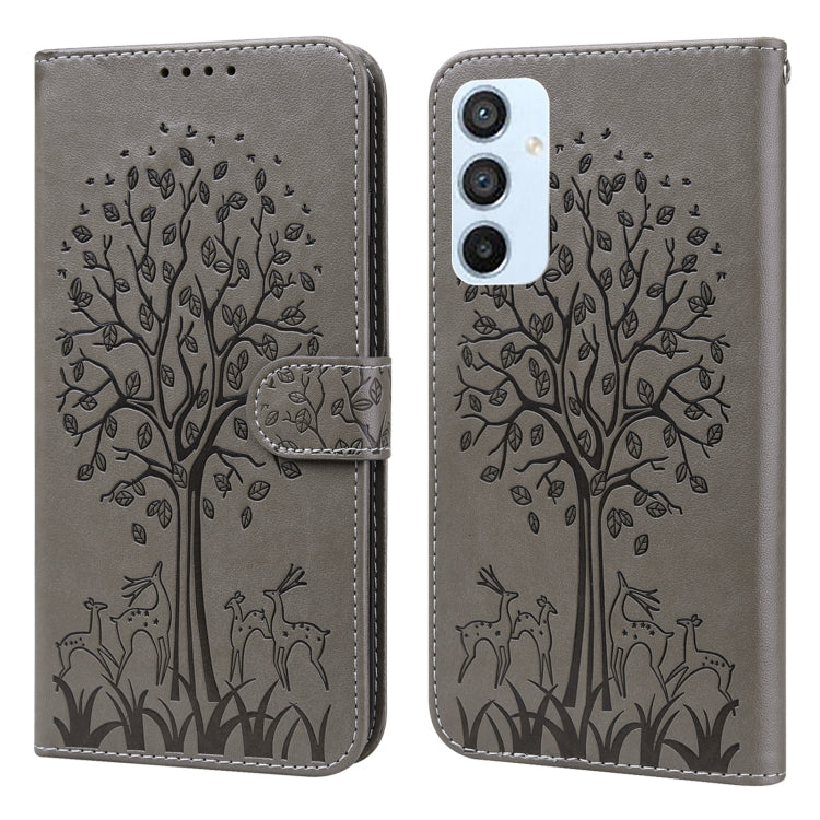 For Samsung Galaxy A54 5G Tree & Deer Pattern Pressed Printing Horizontal Flip Leather Phone Case(Grey) - free shipping - PMC TechLife - Order now!