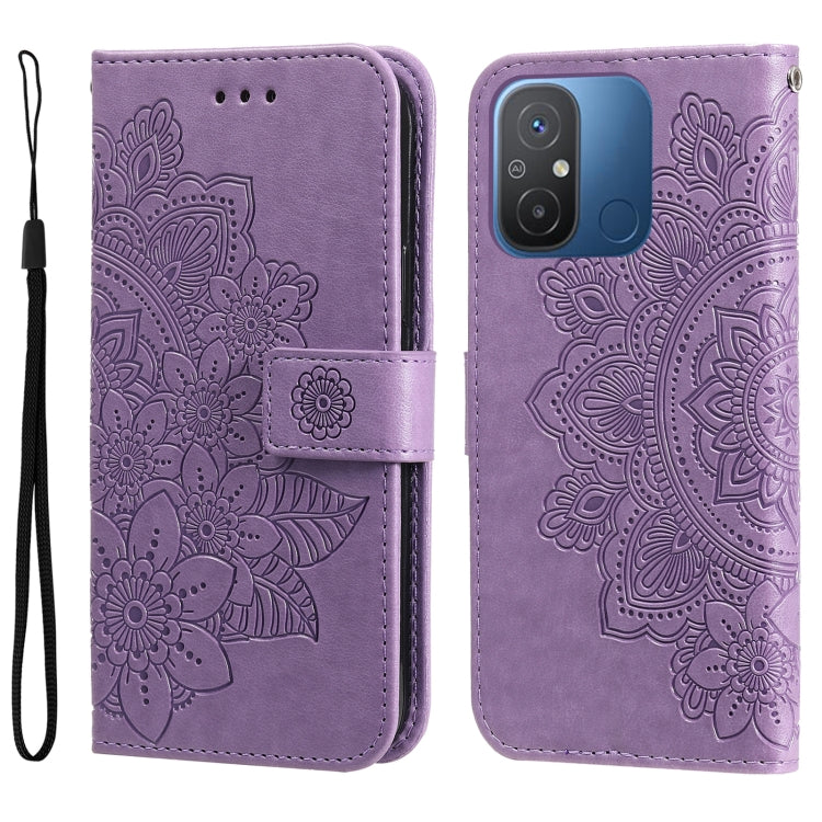 For Xiaomi Redmi 11A 4G/12C 7-petal Flowers Embossing Leather Phone Case(Light Purple) - free shipping - PMC TechLife - Order now!