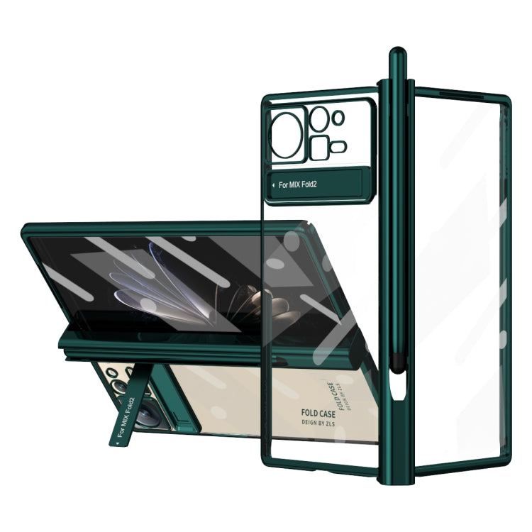 For Xiaomi Mix Fold 2 Electroplated Hinge Transparent Phone Case with Pen Slot(Dark Green) - Xiaomi Cases by PMC TechLife | Online Shopping South Africa | PMC TechLife