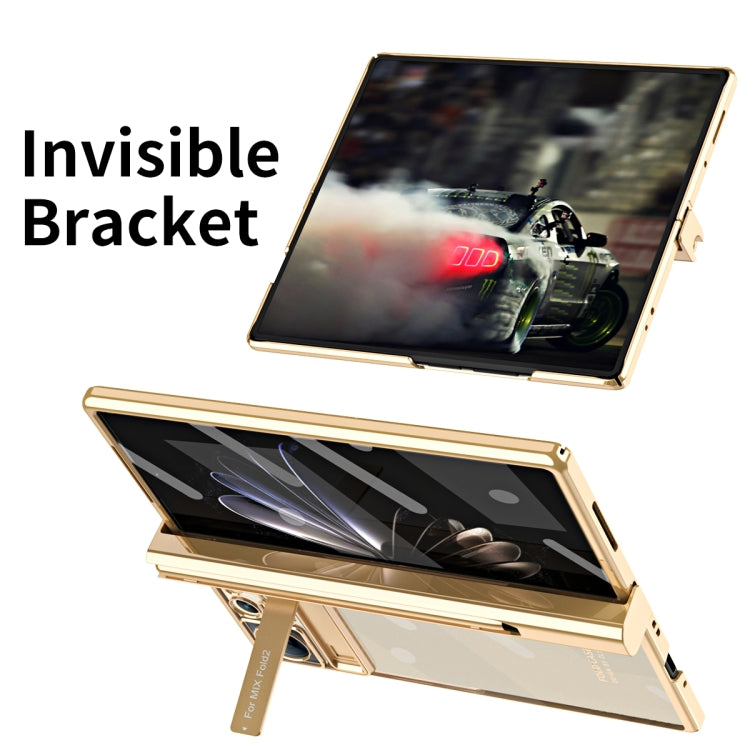 For Xiaomi Mix Fold 2 Electroplated Hinge Transparent Phone Case with Pen Slot(Champagne Gold) - Xiaomi Cases by PMC TechLife | Online Shopping South Africa | PMC TechLife