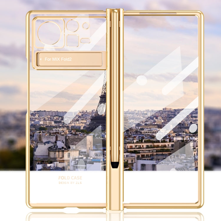 For Xiaomi Mix Fold 2 Electroplated Hinge Transparent Phone Case with Pen Slot(Champagne Gold) - Xiaomi Cases by PMC TechLife | Online Shopping South Africa | PMC TechLife