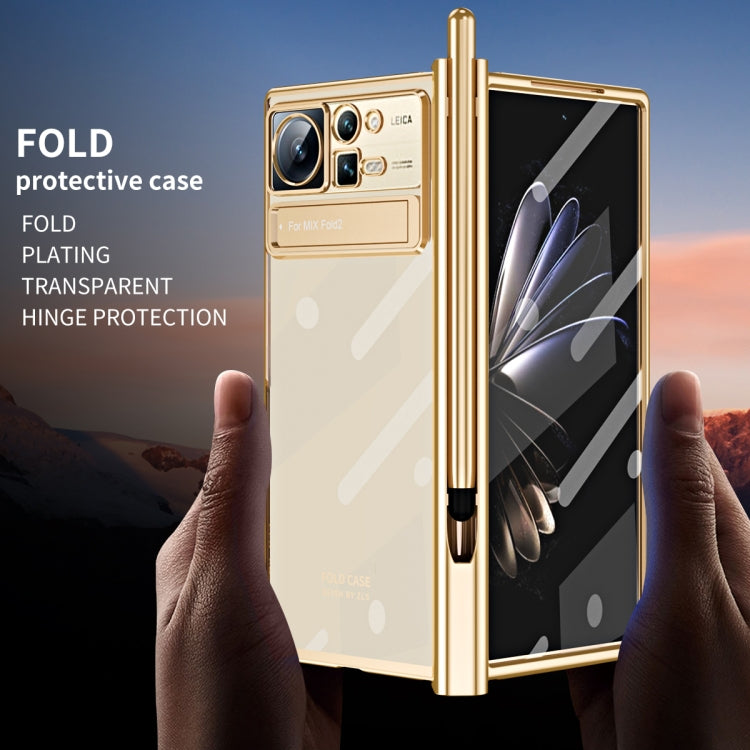 For Xiaomi Mix Fold 2 Electroplated Hinge Transparent Phone Case with Pen Slot(Champagne Gold) - Xiaomi Cases by PMC TechLife | Online Shopping South Africa | PMC TechLife