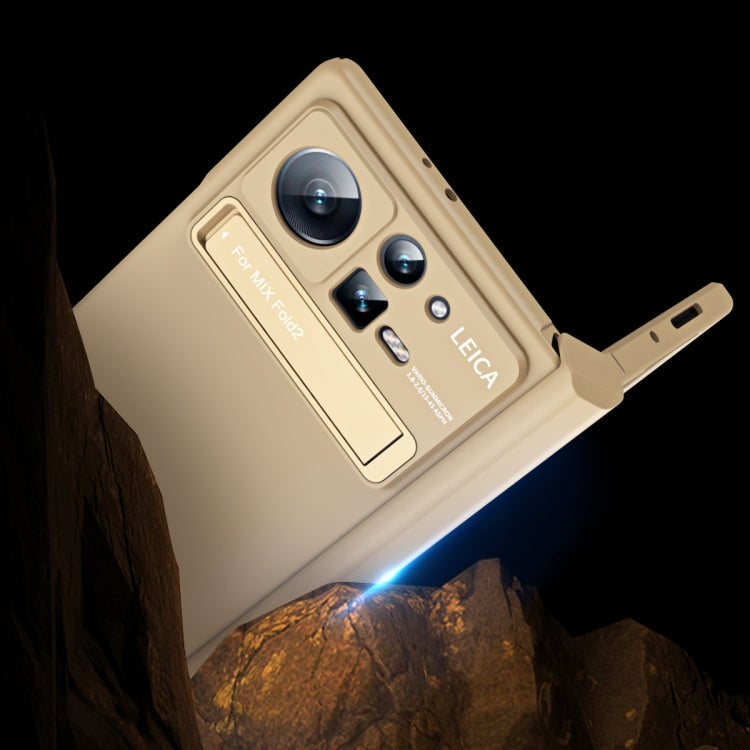 For Xiaomi Mix Fold 2 Macaron Hinge All-inclusive Folding Phone Case with Stand(Gold) - Xiaomi Cases by PMC TechLife | Online Shopping South Africa | PMC TechLife