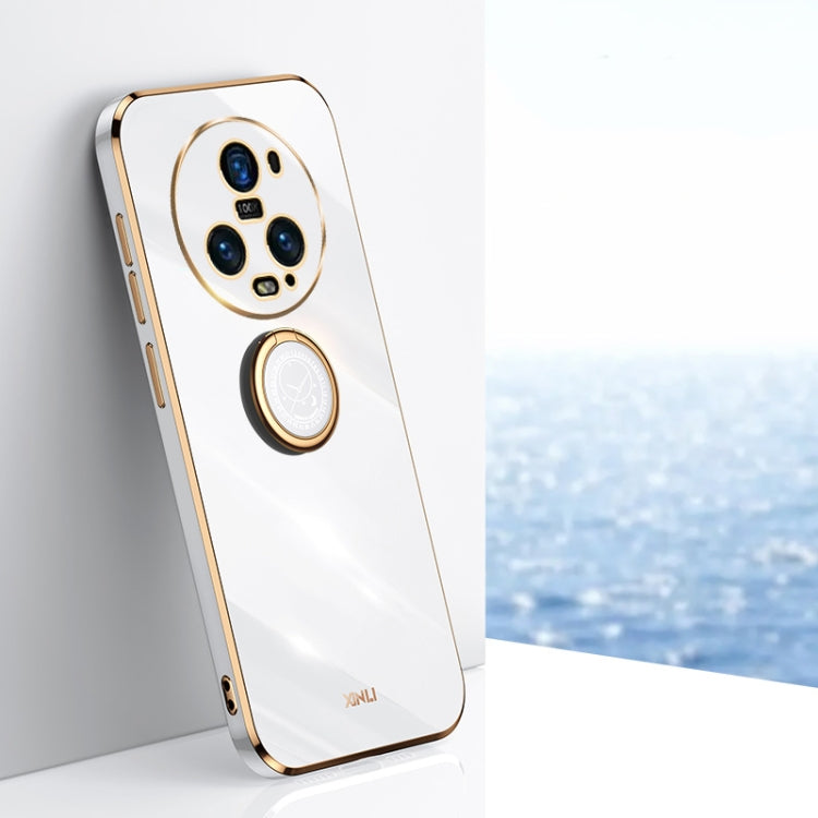 For Honor Magic5 Pro 5G XINLI Straight Edge 6D Electroplate TPU Phone Case with Ring Holder(White) - Honor Cases by XINLI | Online Shopping South Africa | PMC TechLife | Buy Now Pay Later Mobicred