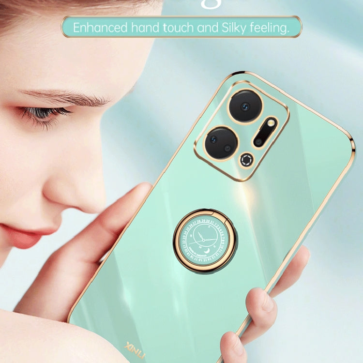 For Honor X7a 2023 XINLI Straight Edge 6D Electroplate TPU Phone Case with Ring Holder(White) - Honor Cases by XINLI | Online Shopping South Africa | PMC TechLife | Buy Now Pay Later Mobicred