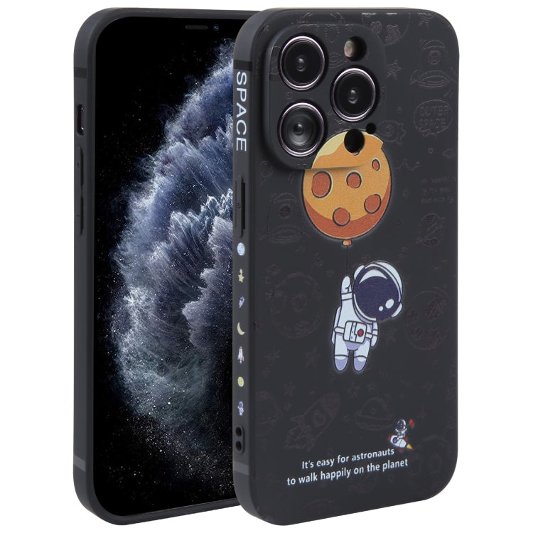 For iPhone 11 Pro Max Astronaut Pattern Silicone Straight Edge Phone Case(Planet Landing-Black) - free shipping - PMC TechLife - Order now!