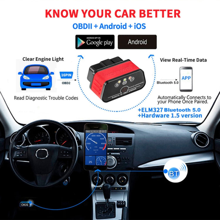 KONNWEI KW903 Bluetooth 5.0 OBD2 Car Fault Diagnostic Scan Tools Support IOS / Android(Black) - free shipping - PMC TechLife - Order now!