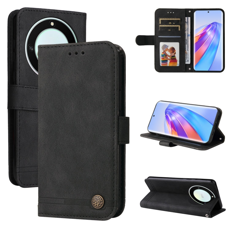For Honor X9a/X40 5G/Magic5 Lite Skin Feel Life Tree Metal Button Leather Phone Case(Black) - Honor Cases by PMC TechLife | Online Shopping South Africa | PMC TechLife | Buy Now Pay Later Mobicred