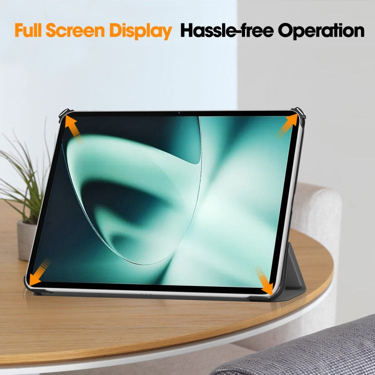 For OnePlus Pad Custer Pure Color 3-Fold Holder Smart Leather Tablet Case(Grey) - Others by PMC TechLife | Online Shopping South Africa | PMC TechLife