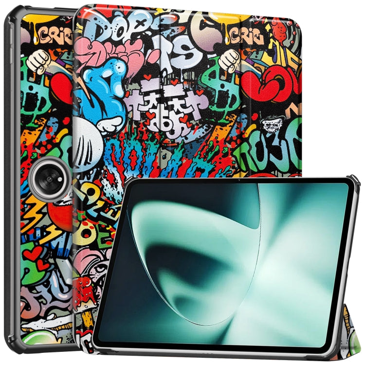 For OnePlus Pad Custer Painted 3-Fold Holder Smart Leather Tablet Case(Graffiti) - free shipping - PMC TechLife - Order now!