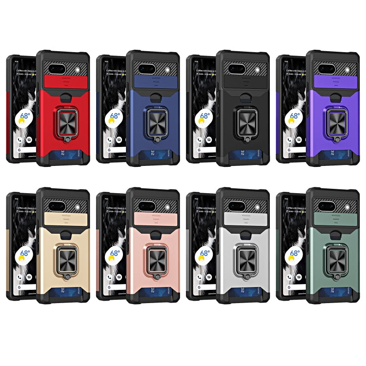 For Google Pixel 7a Camera Shield Card Slot Phone Case with Ring Holder(Black) - free shipping - PMC TechLife - Order now!