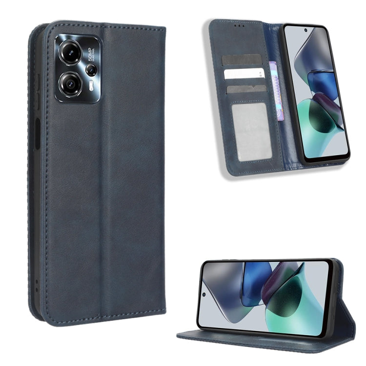 For Motorola Moto G13 / G23 4G Magnetic Buckle Retro Texture Leather Phone Case(Blue) - free shipping - PMC TechLife - Order now!