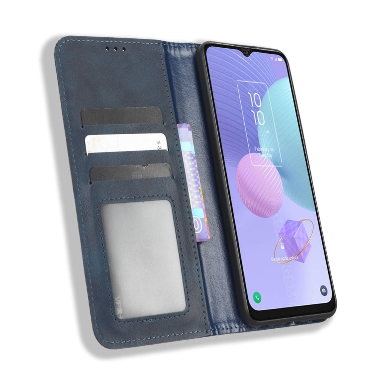 For TCL 408 Magnetic Buckle Retro Texture Leather Phone Case(Blue) - free shipping - PMC TechLife - Order now!