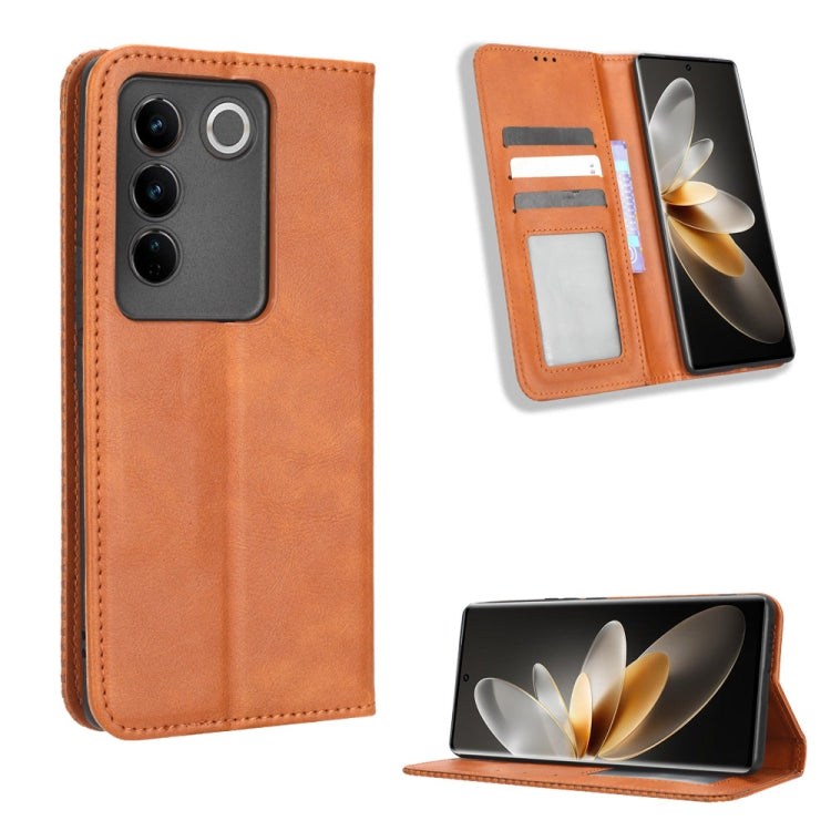 For vivo V27 / V27 Pro / S16 / S16 Pro Magnetic Buckle Retro Texture Leather Phone Case(Brown) - free shipping - PMC TechLife - Order now!