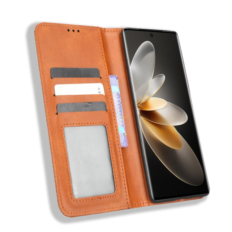 For vivo V27 / V27 Pro / S16 / S16 Pro Magnetic Buckle Retro Texture Leather Phone Case(Brown) - free shipping - PMC TechLife - Order now!