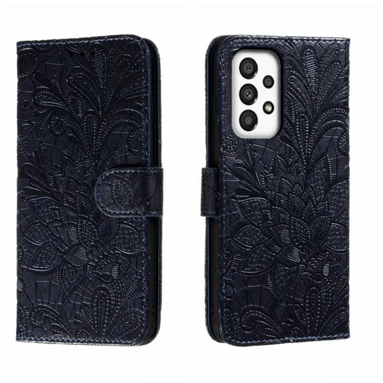 For Samsung Galaxy A34 5G Lace Flower Embossing Flip Leather Phone Case(Dark Blue) - free shipping - PMC TechLife - Order now!