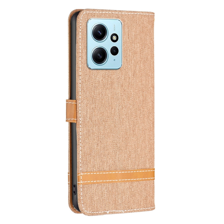 For Xiaomi Redmi Note 12 4G Global Color Block Denim Texture Leather Phone Case(Brown) - free shipping - PMC TechLife - Order now!
