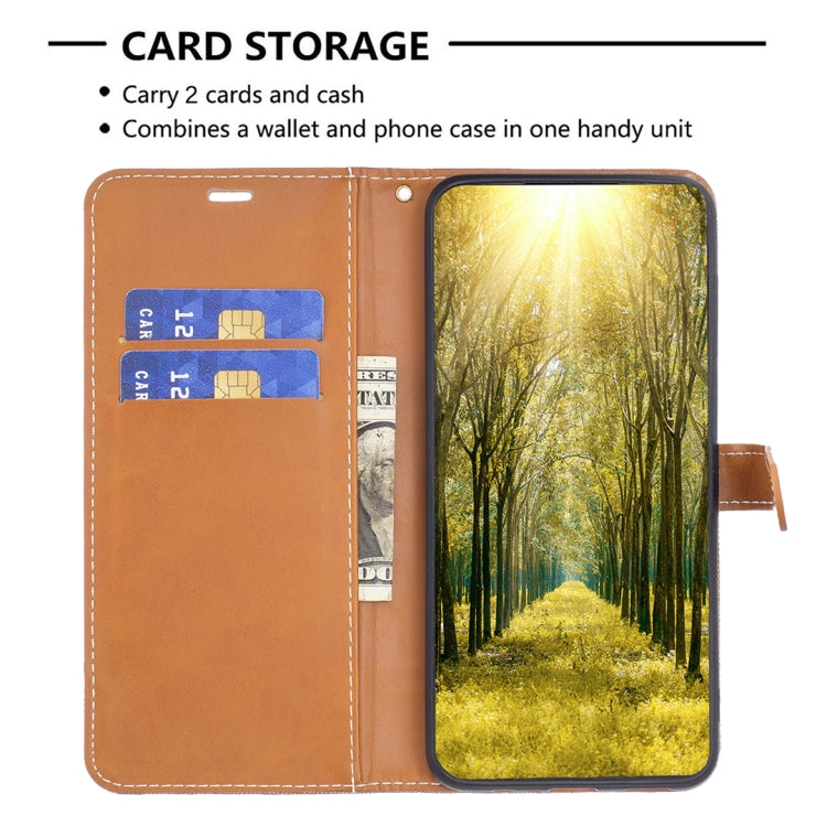 For Xiaomi Redmi Note 12 4G Global Color Block Denim Texture Leather Phone Case(Brown) - free shipping - PMC TechLife - Order now!