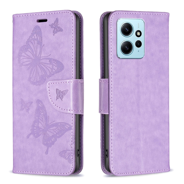For Xiaomi Redmi Note 12 4G Global Two Butterflies Embossing Leather Phone Case(Purple) - free shipping - PMC TechLife - Order now!