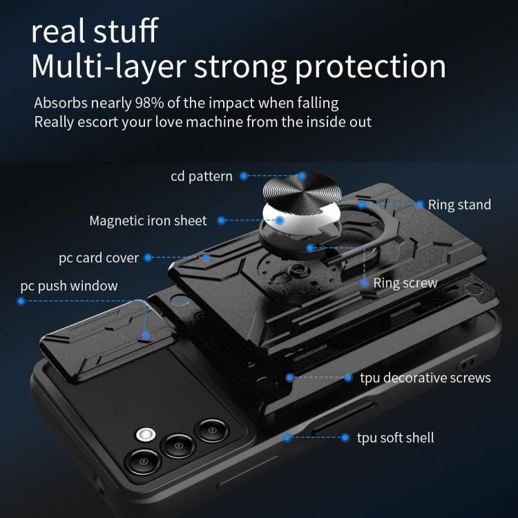 For Samsung Galaxy A14 5G / 4G Sliding Camshield TPU+PC Phone Case with Card Slot(Blue) - free shipping - PMC TechLife - Order now!