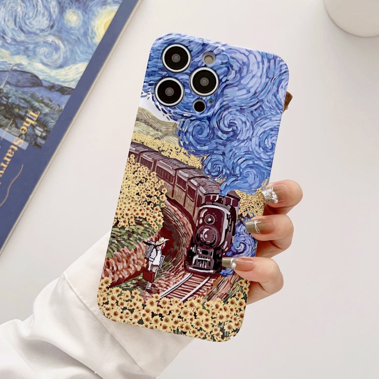 For iPhone 14 Pro Precise Hole Oil Painting Glossy PC Phone Case(Train) - iPhone 14 Pro Cases by PMC TechLife | Online Shopping South Africa | PMC TechLife