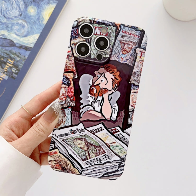 For iPhone 14 Pro Max Precise Hole Oil Painting Glossy PC Phone Case(Newspaper) - iPhone 14 Pro Max Cases by PMC TechLife | Online Shopping South Africa | PMC TechLife