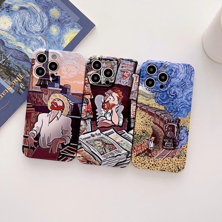 For iPhone 14 Pro Max Precise Hole Oil Painting Glossy PC Phone Case(Newspaper) - iPhone 14 Pro Max Cases by PMC TechLife | Online Shopping South Africa | PMC TechLife