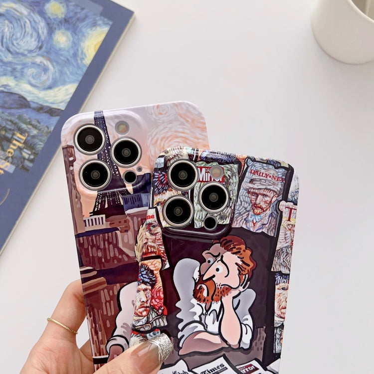 For iPhone 13 Pro Precise Hole Oil Painting Glossy PC Phone Case(Newspaper) - iPhone 13 Pro Cases by PMC TechLife | Online Shopping South Africa | PMC TechLife
