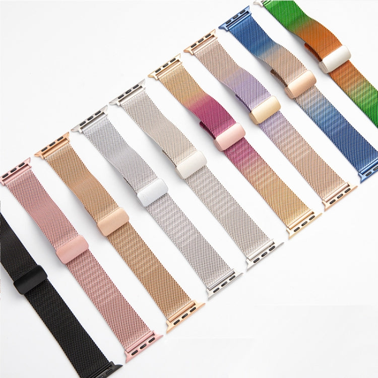 Milan Fold Buckle Metal Watch Band For Apple Watch Ultra 49mm / Series 8&7 45mm / SE 2&6&SE&5&4 44mm / 3&2&1 42mm (Gold Blue) - Watch Bands by PMC TechLife | Online Shopping South Africa | PMC TechLife
