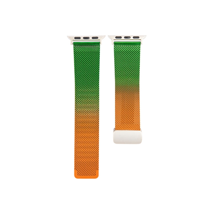 Milan Fold Buckle Metal Watch Band For Apple Watch Series 8&7 41mm / SE 2&6&SE&5&4 40mm / 3&2&1 38mm (Orange Green) - Watch Bands by PMC TechLife | Online Shopping South Africa | PMC TechLife