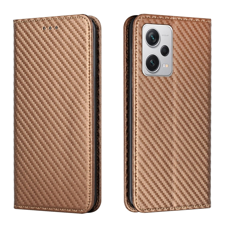 For Xiaomi Redmi Note 12 Pro 5G/Poco X5 Pro Carbon Fiber Texture Magnetic Flip Leather Phone Case(Brown) - free shipping - PMC TechLife - Order now!