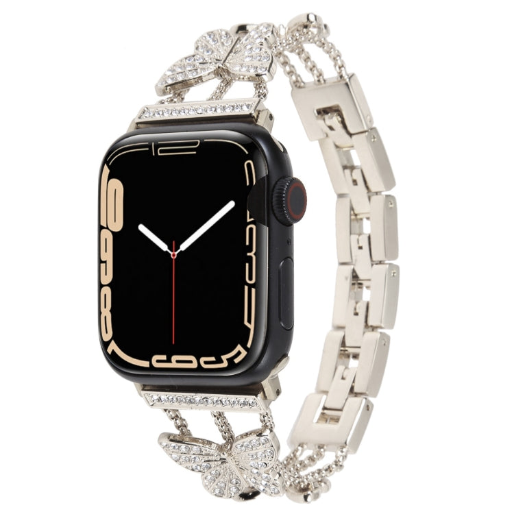 Butterfly Metal Diamond Watch Band For Apple Watch Ultra 49mm&Watch Ultra 2 49mm / Series 9&8&7 45mm / SE 3&SE 2&6&SE&5&4 44mm / 3&2&1 42mm(Starlight) - Watch Bands by PMC TechLife | Online Shopping South Africa | PMC TechLife | Buy Now Pay Later Mobicred