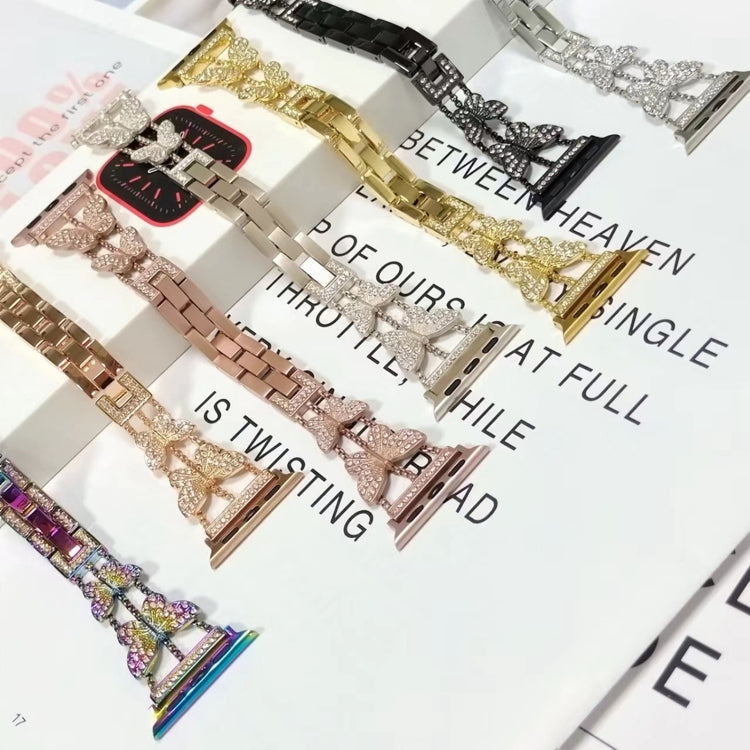 Butterfly Metal Diamond Watch Band For Apple Watch Ultra 49mm&Watch Ultra 2 49mm / Series 9&8&7 45mm / SE 3&SE 2&6&SE&5&4 44mm / 3&2&1 42mm(Starlight) - Watch Bands by PMC TechLife | Online Shopping South Africa | PMC TechLife | Buy Now Pay Later Mobicred