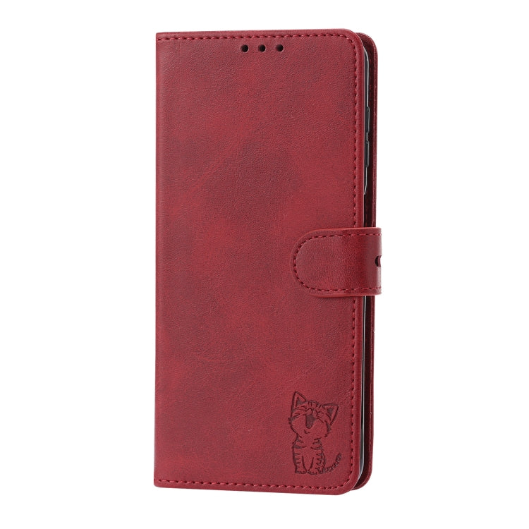 For Samsung Galaxy A34 5G Embossed Happy Cat Pattern Flip Leather Phone Case(Red) - free shipping - PMC TechLife - Order now!