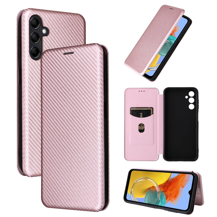 For Samsung Galaxy M14 5G Global Carbon Fiber Texture Flip Leather Phone Case(Pink) - free shipping - PMC TechLife - Order now!