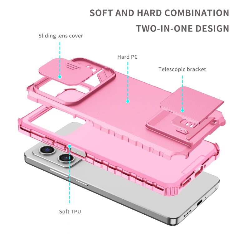 For Xiaomi Redmi Note 12 Pro 5G / Poco X5 Pro Stereoscopic Holder Sliding Camshield Phone Case(Pink) - free shipping - PMC TechLife - Order now!