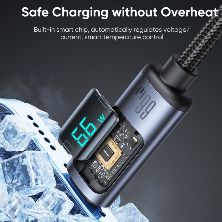 JOYROOM S-AC066A16 6A USB to USB-C / Type-C Digital Display Fast Charging Data Cable, Length:1.2m(Black) - free shipping - PMC TechLife - Order now!