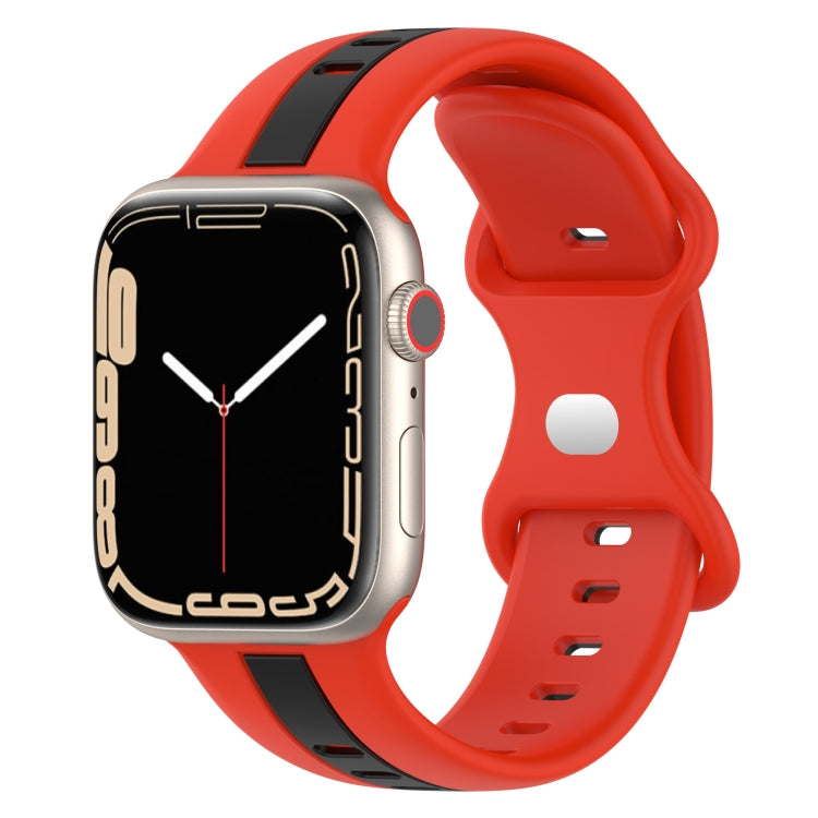 Nail Buckle Two-color Watch Band For Apple Watch Ultra 49mm / Series 8&7 45mm / SE 2&6&SE&5&4 44mm / 3&2&1 42mm(Red Black) -  by PMC TechLife | Online Shopping South Africa | PMC TechLife