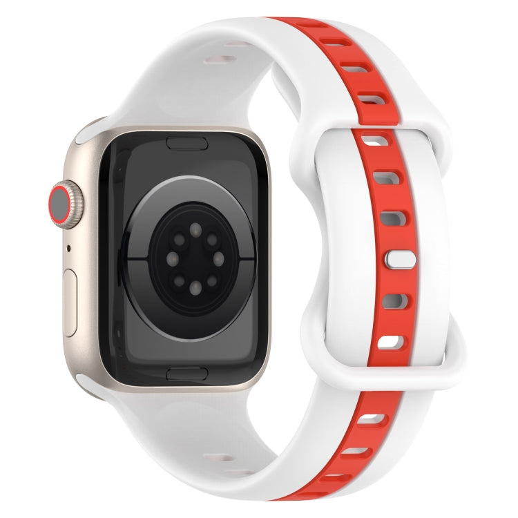 Nail Buckle Two-color Watch Band For Apple Watch Series 8&7 41mm / SE 2&6&SE&5&4 40mm / 3&2&1 38mm(White Red) -  by PMC TechLife | Online Shopping South Africa | PMC TechLife