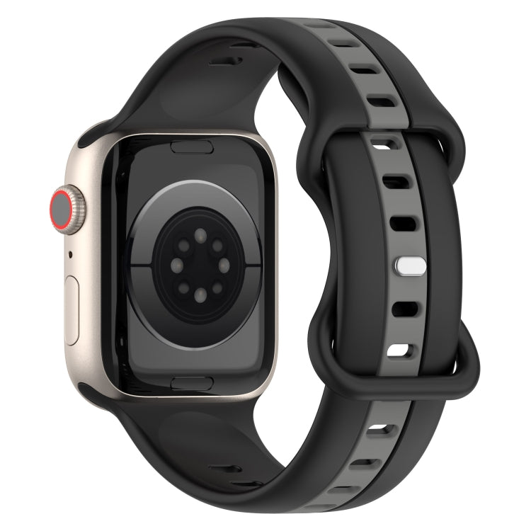Nail Buckle Two-color Watch Band For Apple Watch Series 8&7 41mm / SE 2&6&SE&5&4 40mm / 3&2&1 38mm(Black Grey) - Smart Wear by PMC TechLife | Online Shopping South Africa | PMC TechLife
