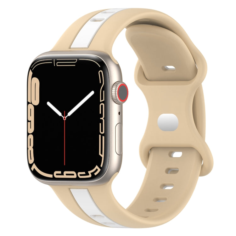 Nail Buckle Two-color Watch Band For Apple Watch Series 8&7 41mm / SE 2&6&SE&5&4 40mm / 3&2&1 38mm(Khaki White) -  by PMC TechLife | Online Shopping South Africa | PMC TechLife