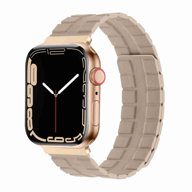 Square Two-section Leather Magnetic Watch Band For Apple Watch Ultra 49mm / Series 8&7 45mm / SE 2&6&SE&5&4 44mm / 3&2&1 42mm(Khaki) -  by PMC TechLife | Online Shopping South Africa | PMC TechLife